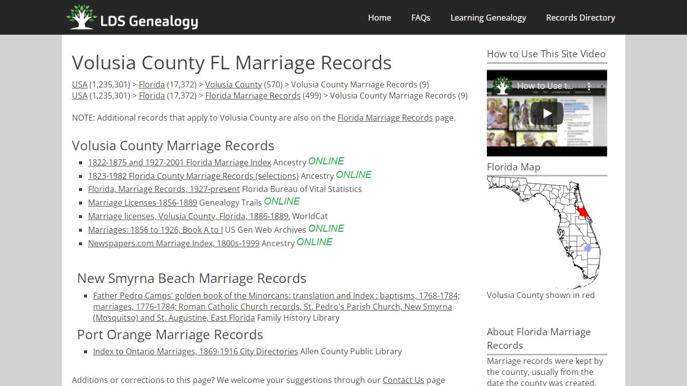 Volusia County FL Marriage Records